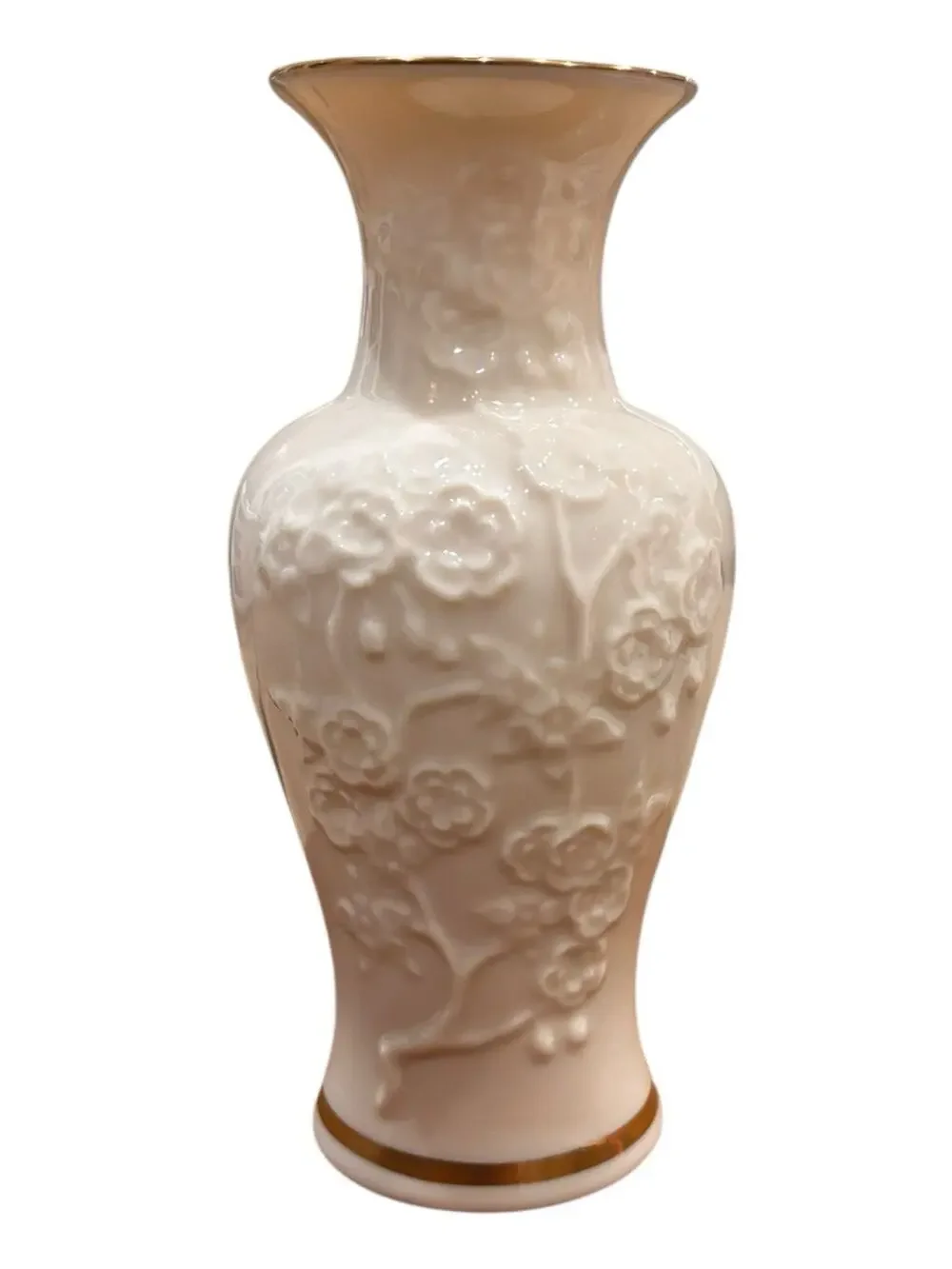 Vintage Lenox Embossed Floral Bud Vase Ivory Porcelain 24K Gold Trim USA 6.5